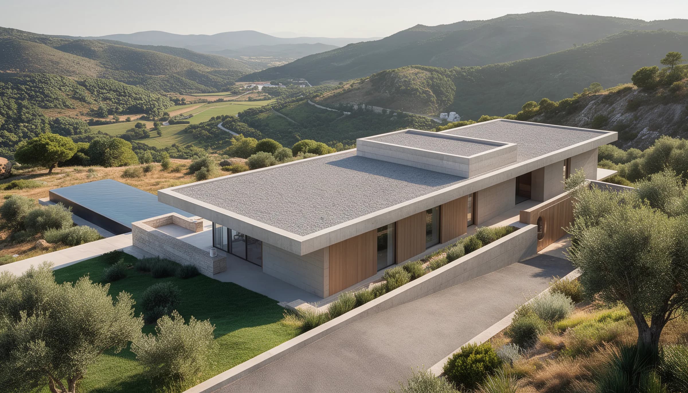 Casa Roca — vista aérea exterior con valle