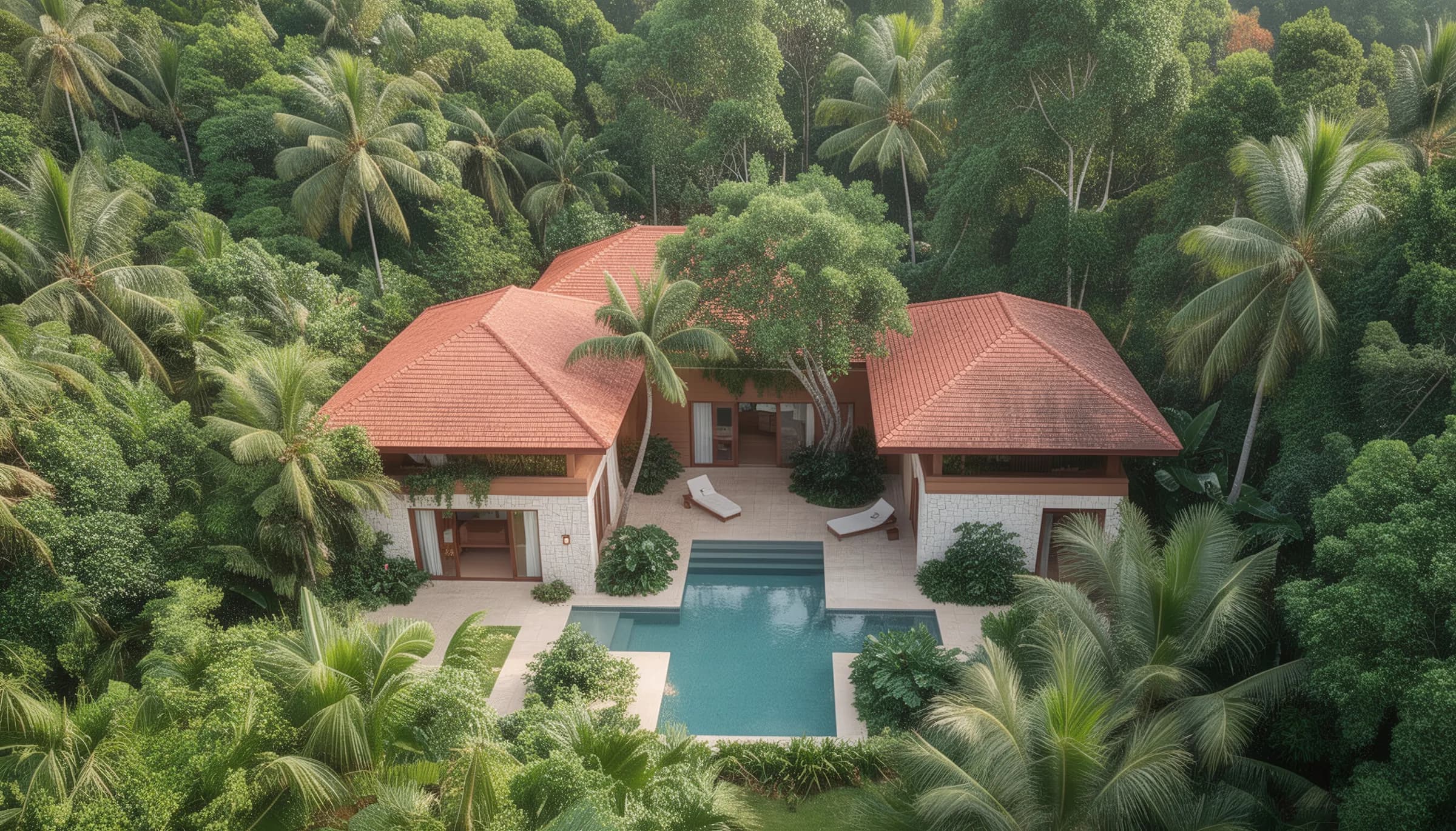 Villa Palapa — vista aérea villa en la jungla