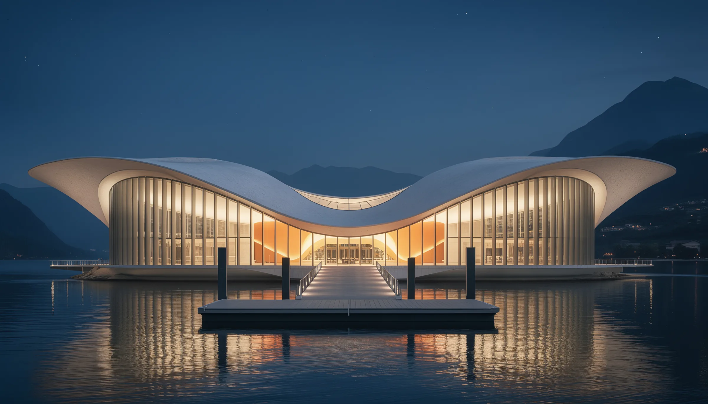 Auditorio Luna — claraboya elíptica al cielo nocturno