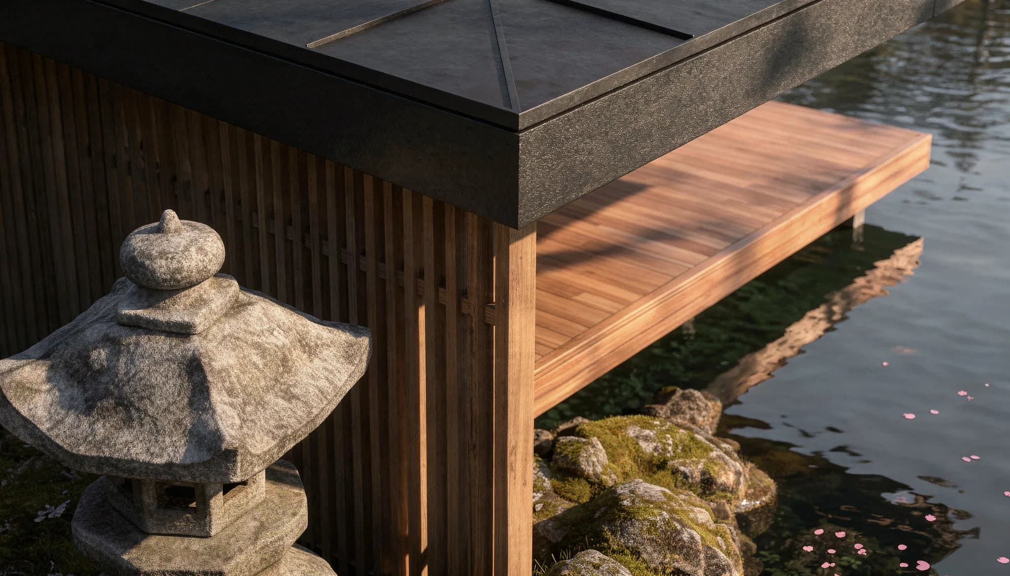 Kimko House — jardín zen con linternas de piedra