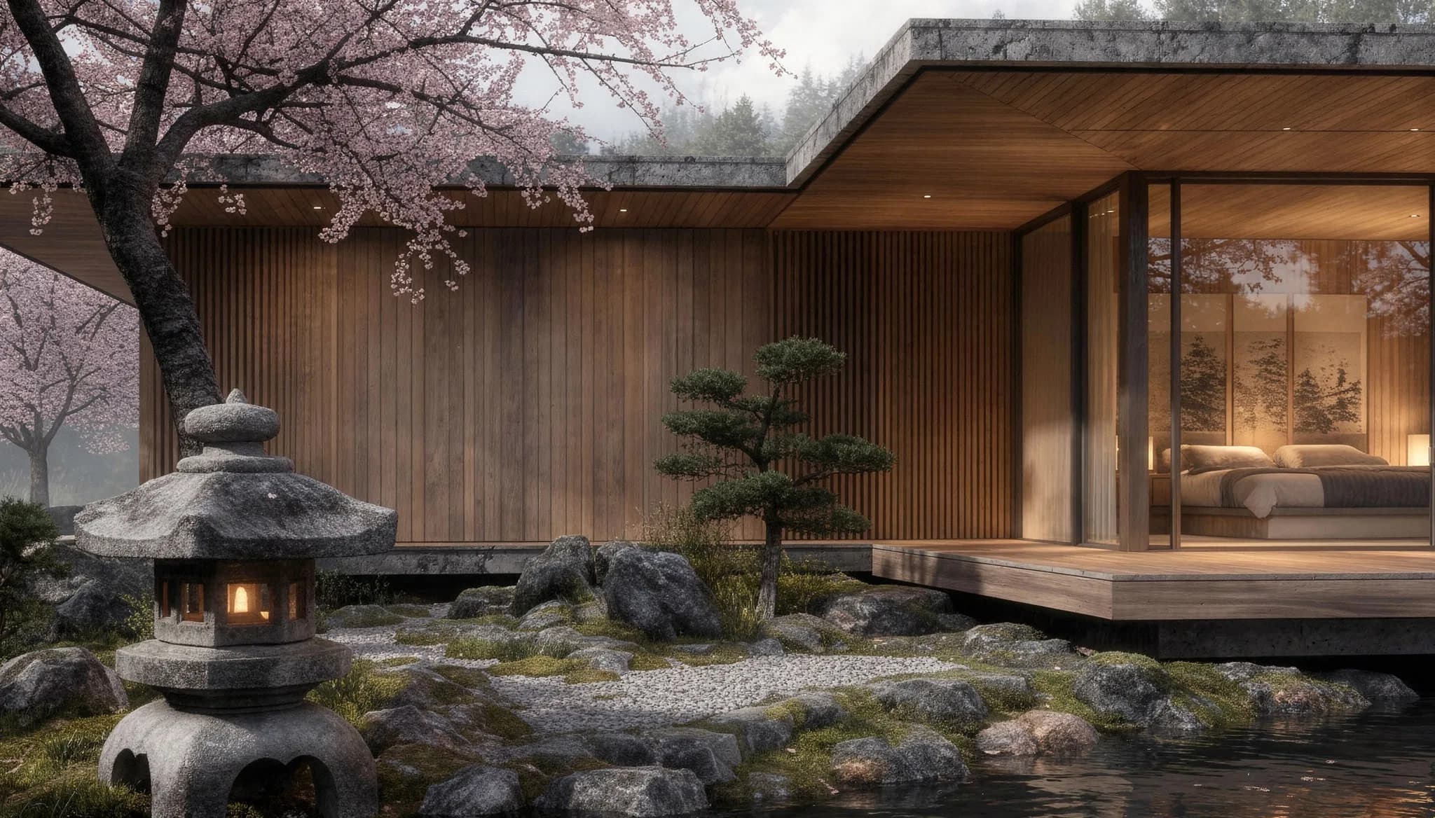 Kimko House — dormitorio con vistas al lago