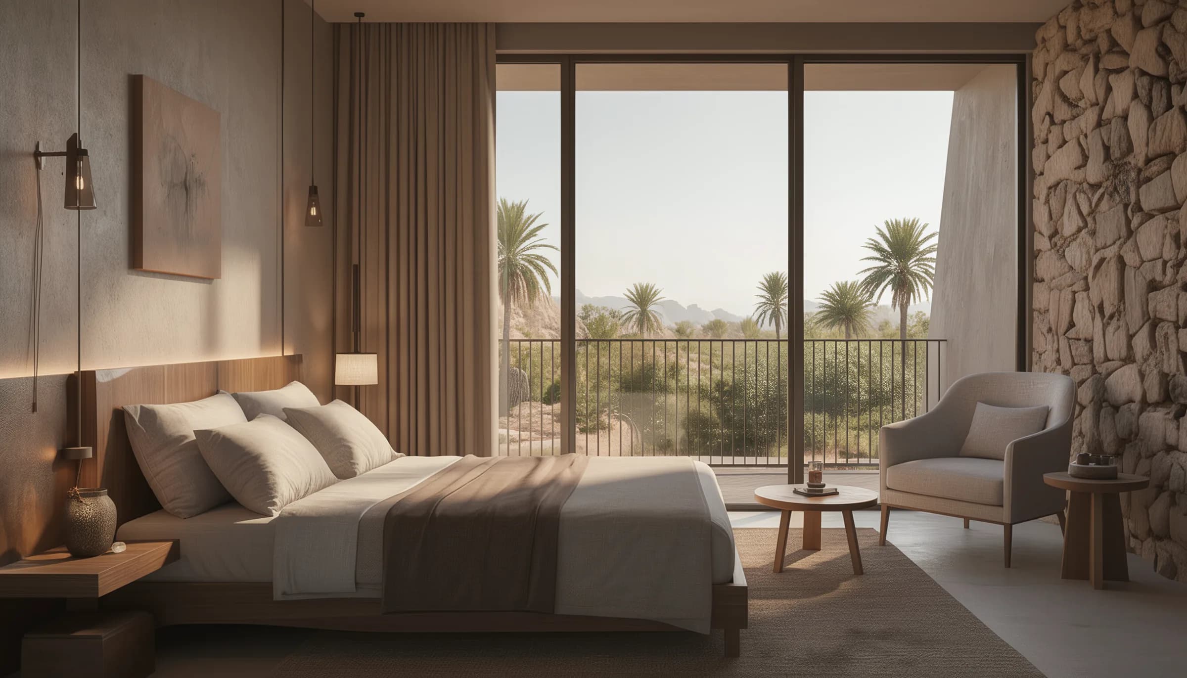 Resort Wadi — terraza y palmeras