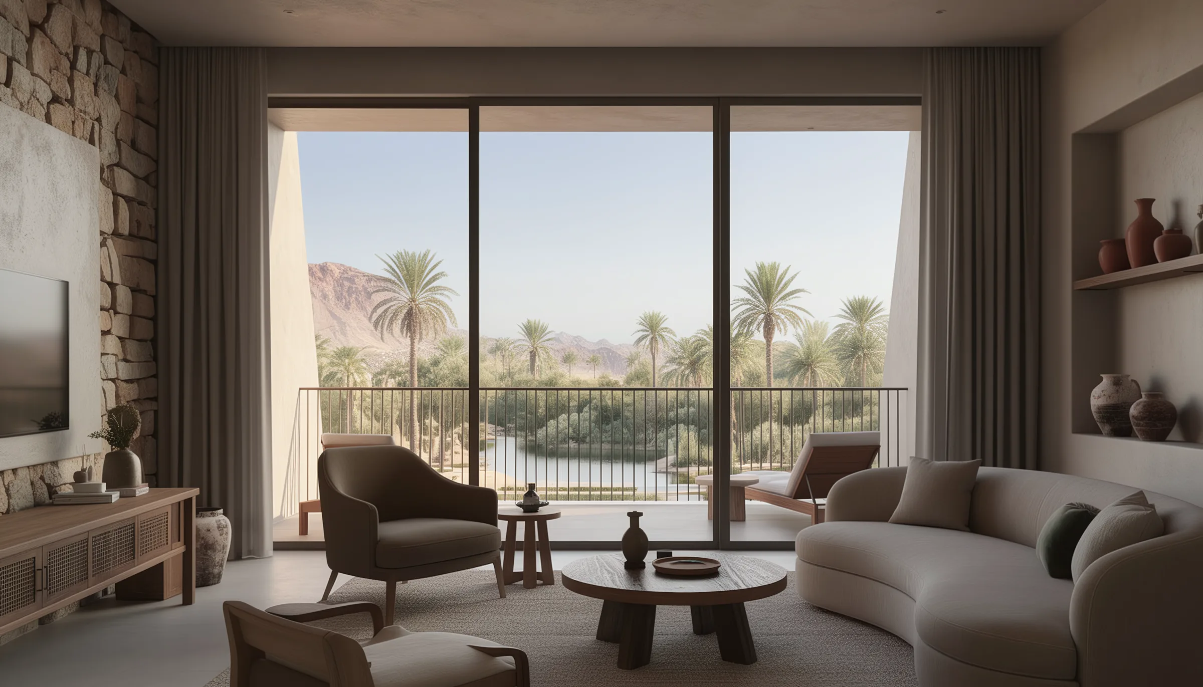 Resort Wadi — atardecer sobre el oasis
