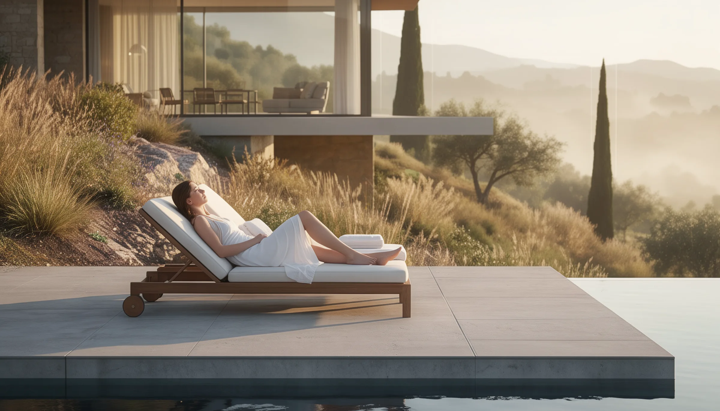 Villa Cipresso — piscina con panorama de colinas