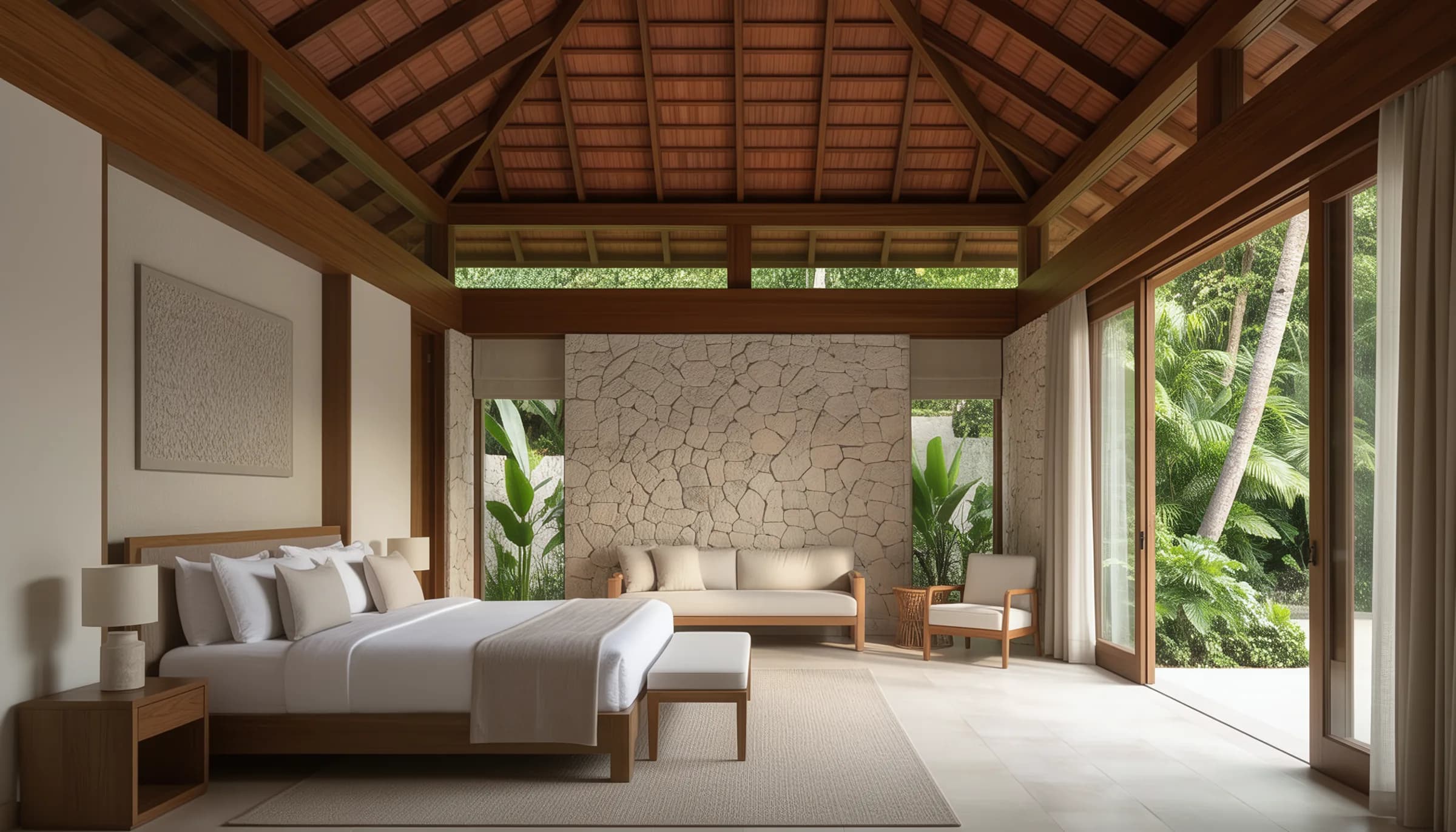 Villa Palapa — detalle piedra y agua